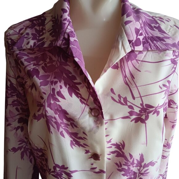 Large Vintage 1970's Pykettes Womens Groovy Mom Top/Blouse Purple Floral Print - Picture 1 of 8